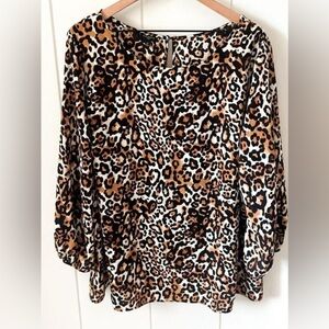Talbots Leopard Print, Boat-neck Balloon-sleeve blouse, 3x